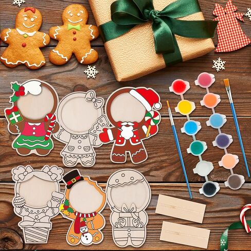 cjiangpo 24 مجموعات عيد الميلاد إطار الصورة زخرفة، الزنجبيل رجل الخشب عيد الميلاد الحرف للأطفال، DIY عيد الميلاد الحرفية اللون الخاص بك إطار الصورة ديكور الطاولة لأنشطة الفصول الدراسية عطلة حزب الهدايا in Kuwait