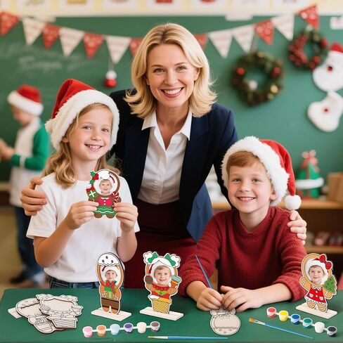 cjiangpo 24 مجموعات عيد الميلاد إطار الصورة زخرفة، الزنجبيل رجل الخشب عيد الميلاد الحرف للأطفال، DIY عيد الميلاد الحرفية اللون الخاص بك إطار الصورة ديكور الطاولة لأنشطة الفصول الدراسية عطلة حزب الهدايا in Kuwait