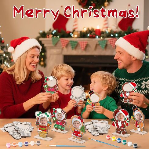 cjiangpo 24 مجموعات عيد الميلاد إطار الصورة زخرفة، الزنجبيل رجل الخشب عيد الميلاد الحرف للأطفال، DIY عيد الميلاد الحرفية اللون الخاص بك إطار الصورة ديكور الطاولة لأنشطة الفصول الدراسية عطلة حزب الهدايا in Kuwait