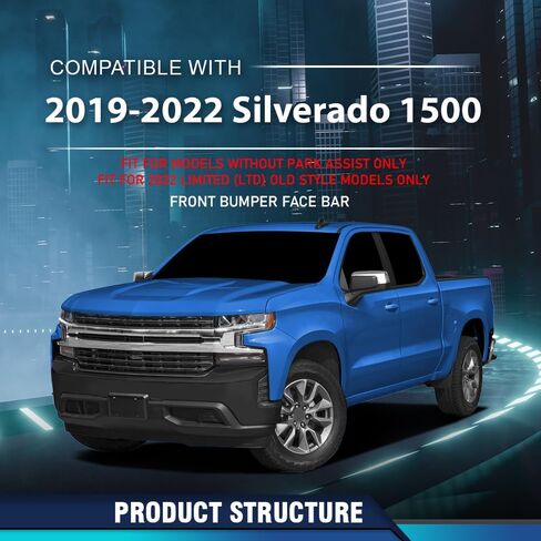 قضيب وجه المصد الأمامي PIT66 متوافق مع Chevy Silverado 1500 2019 2020 2021 2022، موديلات مناسبة بدون مساعد الوقوف فقط، Fit 2022 Limited (LTD) موديلات الطراز القديم GM1002875 84588804 in Saudi Arabia