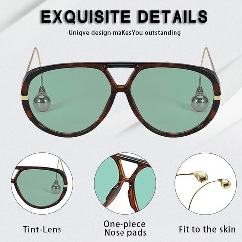 2025Designer Oversized Aviator Sunglasses for Women with Double Bridge and Earrings(Includes Pouch & Cloth) in Saudi Arabia