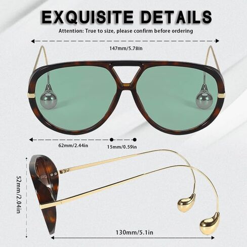 2025Designer Oversized Aviator Sunglasses for Women with Double Bridge and Earrings(Includes Pouch & Cloth) in Saudi Arabia