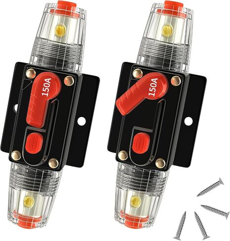 150 Amp Manual Reset Circuit Breaker DC 12-48V Waterproof Inline Fuse Holder, 3-15 AWG Overload Protection for Car Audio Sound Amplifier System RV Marine Boat Truck Solar (Pack of 2) in Saudi Arabia