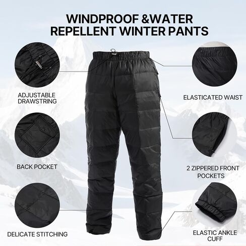 Down Pants, Men's Winter Warm Loose Utility Puffer Pants, Outdoor Insulation Compression Ski Snow Pants in Saudi Arabia