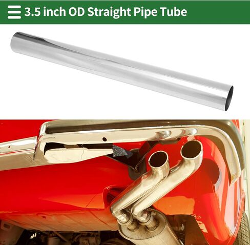 Motoforti 3.5" OD Straight Pipe Tube 201 Stainless Steel Car Muffler Straight Pipe Tubing Piping 35inch Length Double Flat Head Surface Polishing Silver Tone in Saudi Arabia