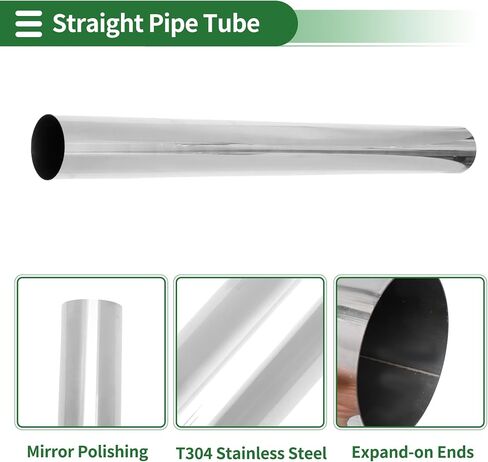 Motoforti 3.5" OD Straight Pipe Tube 201 Stainless Steel Car Muffler Straight Pipe Tubing Piping 35inch Length Double Flat Head Surface Polishing Silver Tone in Saudi Arabia