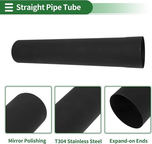 Motoforti 2.25" OD Straight Exhaust Pipe Tube T304 Stainless Steel Car Tubing Piping 18" Length Expand-on Ends Surface Blasting Black in Saudi Arabia