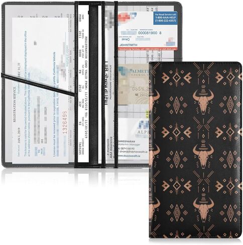 حامل بطاقات تسجيل السيارة والتأمين، صندوق قفازات جلدي لتنظيم محفظة إكسسوارات للرجال والنساء، حافظة للبطاقات، رخصة قيادة المستندات الأساسية، قلعة الخفاش القوطي باللون الأسود in Kuwait