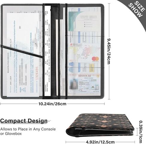 حامل بطاقات تسجيل السيارة والتأمين، صندوق قفازات جلدي لتنظيم محفظة إكسسوارات للرجال والنساء، حافظة للبطاقات، رخصة قيادة المستندات الأساسية، قلعة الخفاش القوطي باللون الأسود in Kuwait