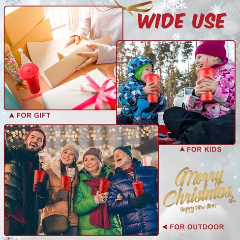 Sliner 10 Pcs Black Christmas Plastic Cups with Lid and Straw 24oz Reusable Christmas Plastic Cups Thick Xmas Party Drinking Tumblers for Iced Coffee Xmas Party Supplies(Gold) in Kuwait