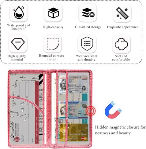 Car Registration and Insurance Holder, Bling Premium Leather Auto Glove Box Document Organizer with Magnetic Shut, Waterproof Car Document Holder for Cards, Driver License (Blue) in Kuwait