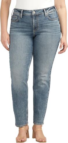 Silver Jeans Co. Women's Suki Mid Rise Curvy Fit Straight Leg Jeans, Dark Wash FRB548, 33W x 29L in Saudi Arabia