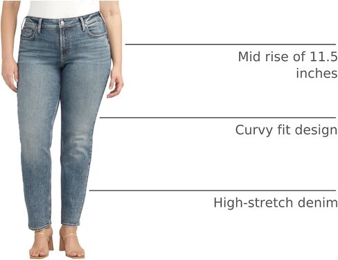 Silver Jeans Co. Women's Suki Mid Rise Curvy Fit Straight Leg Jeans, Dark Wash FRB548, 33W x 29L in Saudi Arabia