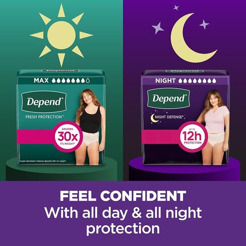 Depend Night Defense Incontinence Overnight Underwear for Women, L, 14 Underwear (Pack of 2) in Kuwait