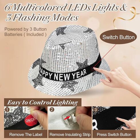 TURNMEON 2 Pack Happy New Year LED Light Up Top Hats للنساء والرجال، قبعات الحفلات باللون الأسود والفضي لحفلات رأس السنة الجديدة وحفلات أعياد الميلاد in Saudi Arabia