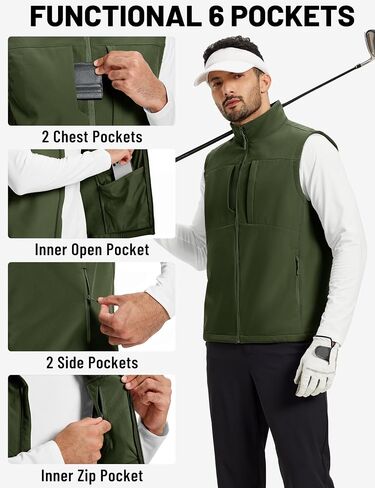 TACVASEN Men's Windproof Lightweight Vest Waterproof with Pockets Softshell Sleeveless Fleece Jacket for Hiking Golf in Saudi Arabia