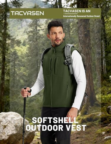 TACVASEN Men's Windproof Lightweight Vest Waterproof with Pockets Softshell Sleeveless Fleece Jacket for Hiking Golf in Saudi Arabia
