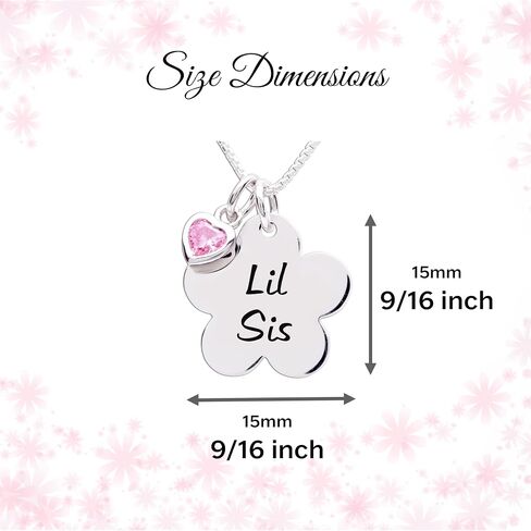عقد على شكل زهرة من Cherished Moments للفتيات Big Sis أو Lil Sis مع سحر قلب وردي CZ، 35.56 سم in Saudi Arabia