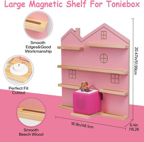Large Tonie Shelf for Toniebox,for Toniesbox 2/1 Tonie Shelf Wall Mounted Magnetic Pine Wooden Floating Shelves Compatible with Tonie Box Player Tonie Figures Storage(Pink) in Saudi Arabia