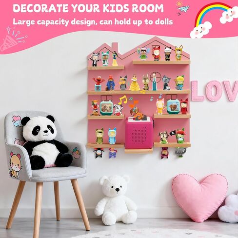 Large Tonie Shelf for Toniebox,for Toniesbox 2/1 Tonie Shelf Wall Mounted Magnetic Pine Wooden Floating Shelves Compatible with Tonie Box Player Tonie Figures Storage(Pink) in Saudi Arabia