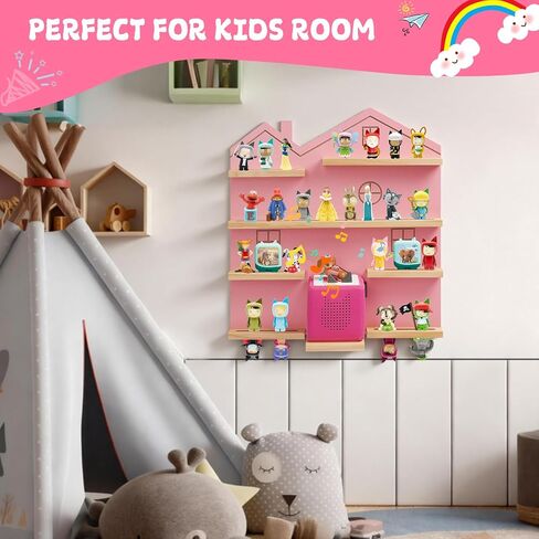 Large Tonie Shelf for Toniebox,for Toniesbox 2/1 Tonie Shelf Wall Mounted Magnetic Pine Wooden Floating Shelves Compatible with Tonie Box Player Tonie Figures Storage(Pink) in Saudi Arabia