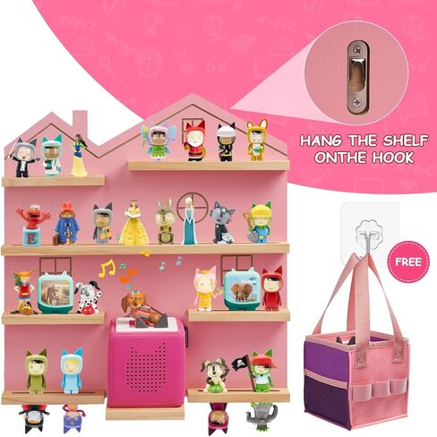 Large Tonie Shelf for Toniebox,for Toniesbox 2/1 Tonie Shelf Wall Mounted Magnetic Pine Wooden Floating Shelves Compatible with Tonie Box Player Tonie Figures Storage(Pink) in Saudi Arabia