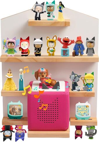 Large Tonie Shelf for Toniebox,for Toniesbox 2/1 Tonie Shelf Wall Mounted Magnetic Pine Wooden Floating Shelves Compatible with Tonie Box Player Tonie Figures Storage(Pink) in Saudi Arabia