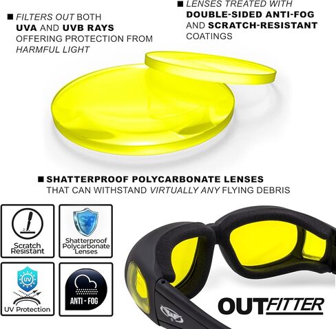 Global Vision Outfitter 24 Auto-Darkening Yellow Photochromic Motorcycle Sunglasses with Matte Black Nylon Frame and Anti-Fog UV400 Lenses in Saudi Arabia