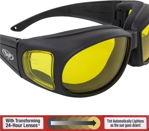 Global Vision Outfitter 24 Auto-Darkening Yellow Photochromic Motorcycle Sunglasses with Matte Black Nylon Frame and Anti-Fog UV400 Lenses in Saudi Arabia