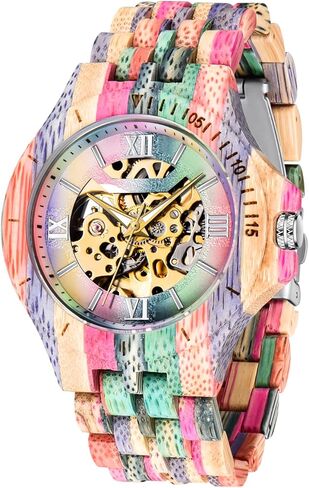 ساعات خشبية ميكانيكية كلاسيكية من Dentily للرجال هيكل عظمي أوتوماتيكية ذاتية الملء وخفيفة الوزن للرجال من الخشب in Kuwait