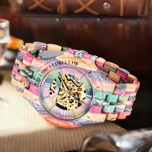 ساعات خشبية ميكانيكية كلاسيكية من Dentily للرجال هيكل عظمي أوتوماتيكية ذاتية الملء وخفيفة الوزن للرجال من الخشب in Kuwait