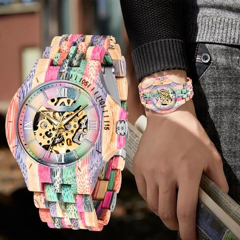 ساعات خشبية ميكانيكية كلاسيكية من Dentily للرجال هيكل عظمي أوتوماتيكية ذاتية الملء وخفيفة الوزن للرجال من الخشب in Kuwait