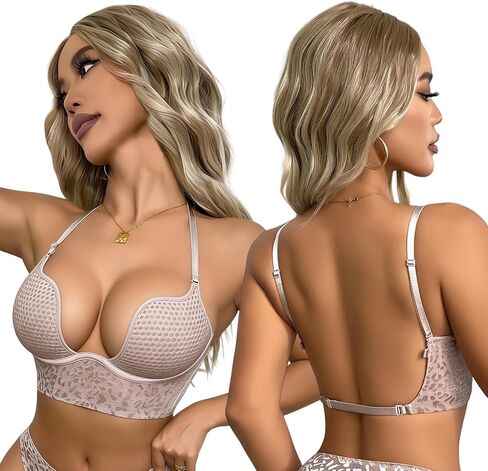 Lace U-Shaped Backless Lingerie Low Back Ultra-Thin Invisible Bra Breathable Underwire Multiway Convertible Straps Halter Bra in Saudi Arabia
