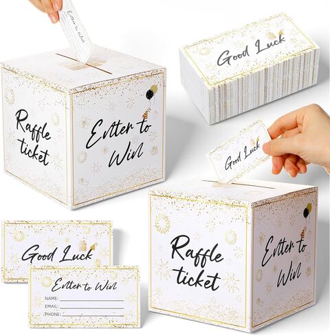 4 Pack Raffle Ticket Box, Gold Brass Donation Box Enter to Win Boxs with 200 Raffle Tickets Cards Safe Suggestion Boxes Ballot Boxs with Slot for Contest Carnivals Raffles Collecting Card in Kuwait