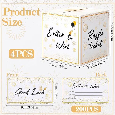 4 Pack Raffle Ticket Box, Gold Brass Donation Box Enter to Win Boxs with 200 Raffle Tickets Cards Safe Suggestion Boxes Ballot Boxs with Slot for Contest Carnivals Raffles Collecting Card in Kuwait