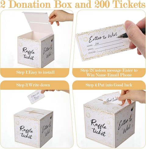 4 Pack Raffle Ticket Box, Gold Brass Donation Box Enter to Win Boxs with 200 Raffle Tickets Cards Safe Suggestion Boxes Ballot Boxs with Slot for Contest Carnivals Raffles Collecting Card in Kuwait