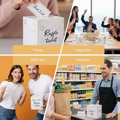 4 Pack Raffle Ticket Box, Gold Brass Donation Box Enter to Win Boxs with 200 Raffle Tickets Cards Safe Suggestion Boxes Ballot Boxs with Slot for Contest Carnivals Raffles Collecting Card in Kuwait