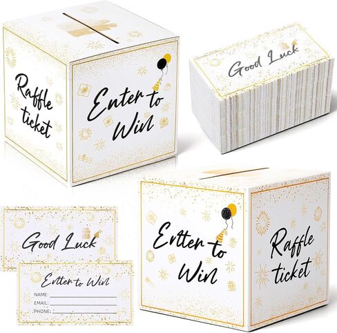 4 Pack Raffle Ticket Box, Gold Brass Donation Box Enter to Win Boxs with 200 Raffle Tickets Cards Safe Suggestion Boxes Ballot Boxs with Slot for Contest Carnivals Raffles Collecting Card in Kuwait