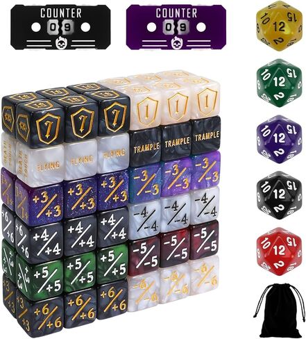 79PCS MTG Dice Counters Bulk Ability Keywords Dice Set, MTG Health Tracker Life Counter Plus 1/+1 Shield Buff Tokens for TCG Magic Card Games Accessories CCG Creature Stats in Kuwait