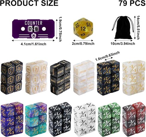 79PCS MTG Dice Counters Bulk Ability Keywords Dice Set, MTG Health Tracker Life Counter Plus 1/+1 Shield Buff Tokens for TCG Magic Card Games Accessories CCG Creature Stats in Kuwait