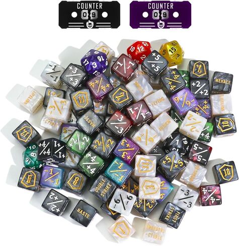 79PCS MTG Dice Counters Bulk Ability Keywords Dice Set, MTG Health Tracker Life Counter Plus 1/+1 Shield Buff Tokens for TCG Magic Card Games Accessories CCG Creature Stats in Kuwait