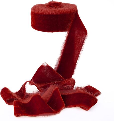 Olive Green Velvet Ribbon for Christmas Decorations 1.5 Inch 5 Yards Handmade Frayed Raw Edge Silk Ribbons for Christmas Home Decor Wreath Craft Gift Wrapping Flower Bouquet in Kuwait