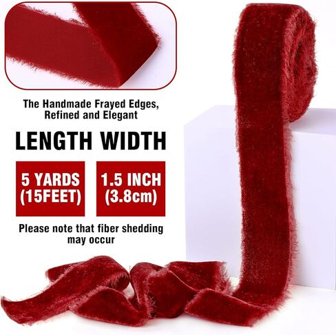 Olive Green Velvet Ribbon for Christmas Decorations 1.5 Inch 5 Yards Handmade Frayed Raw Edge Silk Ribbons for Christmas Home Decor Wreath Craft Gift Wrapping Flower Bouquet in Kuwait