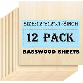 Basswood Sheets 1/8"x12"x12", 3mm Basswood for Laser Cutting and Engraving, Unfinished Wood Laser Engraving Blanks for Wood Crafts Supplies, DIY Ornaments & Architectural Model (12 Pack) in Saudi Arabia