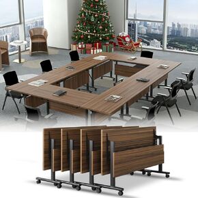 Folding Conference Table,Mobile Table with Four Locking Wheels,Rectangle Meeting Seminar Tables,Modular Conference Room Tables with Flip Top,Foldable Meeting Training Room Table (8, 1619A, 70.8in) in Saudi Arabia