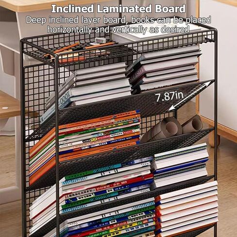 5/6 Tier Rolling Book Cart with Wheels - Mobile Bookshelf & File for Classroom Dorm Living Room & Study - Space-Saving Storage(Black-15.54 * 6.69 * 25.59in) in Kuwait