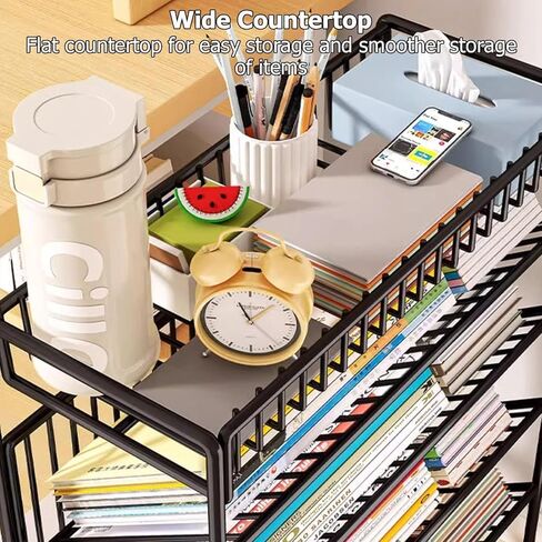 5/6 Tier Rolling Book Cart with Wheels - Mobile Bookshelf & File for Classroom Dorm Living Room & Study - Space-Saving Storage(Black-15.54 * 6.69 * 25.59in) in Kuwait