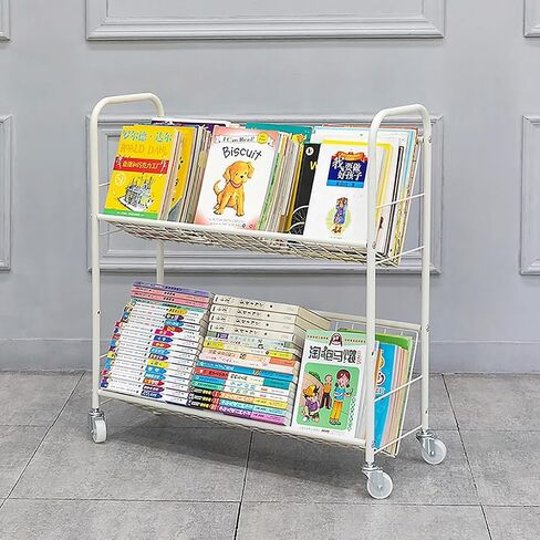 Rolling Book Cart - Moveable Metal Bookshelf Organizer with Wheels, Multifunctional Storage Trolley for Office, Classroom, Library, Study Room,2,Tier in Saudi Arabia