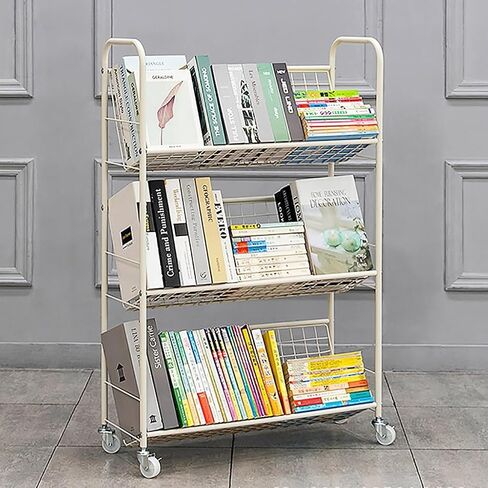 Book Cart, Moveable Bookshelf Organizer with Wheels, Metal Shelving Storage Trolley for Office, Classroom, Library, Study Room,2,Tier in Saudi Arabia