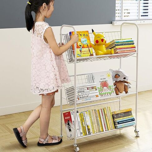 Book Cart, Moveable Bookshelf Organizer with Wheels, Metal Shelving Storage Trolley for Office, Classroom, Library, Study Room,2,Tier in Saudi Arabia